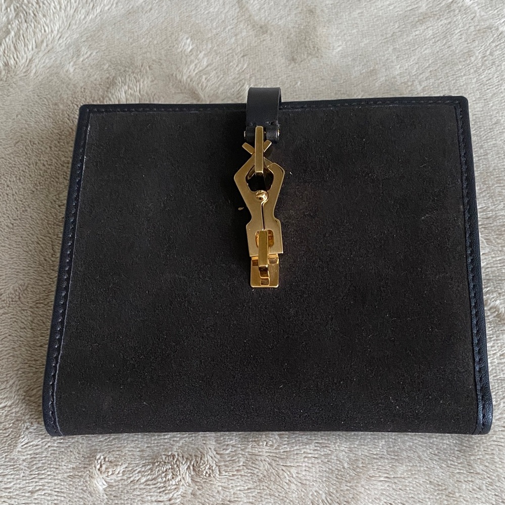 Gucci Vintage Wallet Suede Dark Brown and Black Leather
